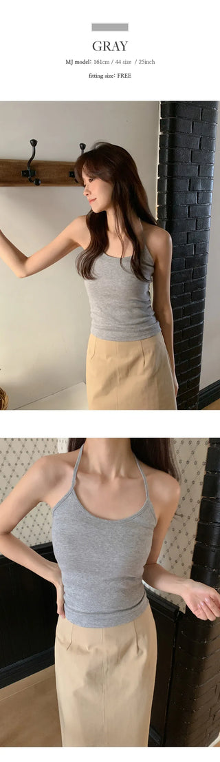 Odenne Ribbed Halter Neck Slim Sleeveless Top