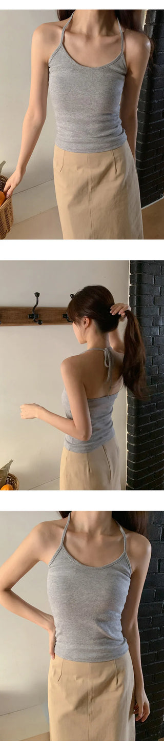 Odenne Ribbed Halter Neck Slim Sleeveless Top