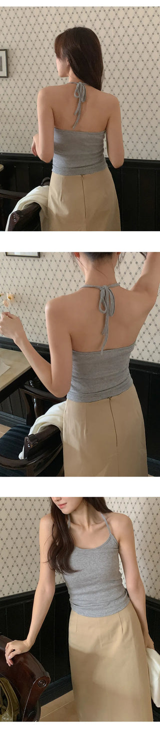 Odenne Ribbed Halter Neck Slim Sleeveless Top