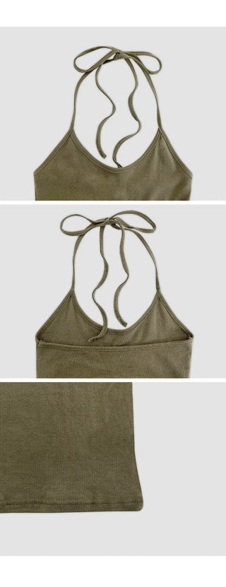 Odenne Ribbed Halter Neck Slim Sleeveless Top