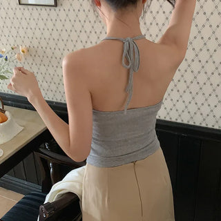 Odenne Ribbed Halter Neck Slim Sleeveless Top