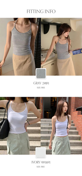 Odenne Ribbed Halter Neck Slim Sleeveless Top