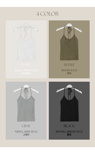 Odenne Ribbed Halter Neck Slim Sleeveless Top
