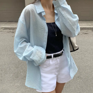 Cheki Tencel Wrinkle Loose Fit Long Sleeve Shirt