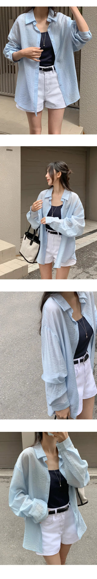 Cheki Tencel Wrinkle Loose Fit Long Sleeve Shirt