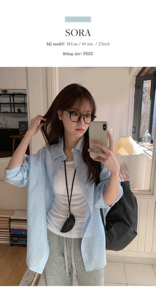 Cheki Tencel Wrinkle Loose Fit Long Sleeve Shirt
