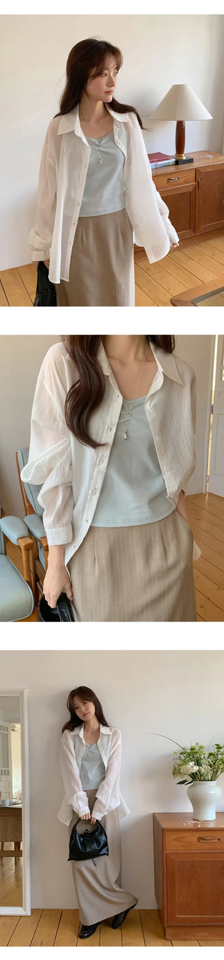 Cheki Tencel Wrinkle Loose Fit Long Sleeve Shirt