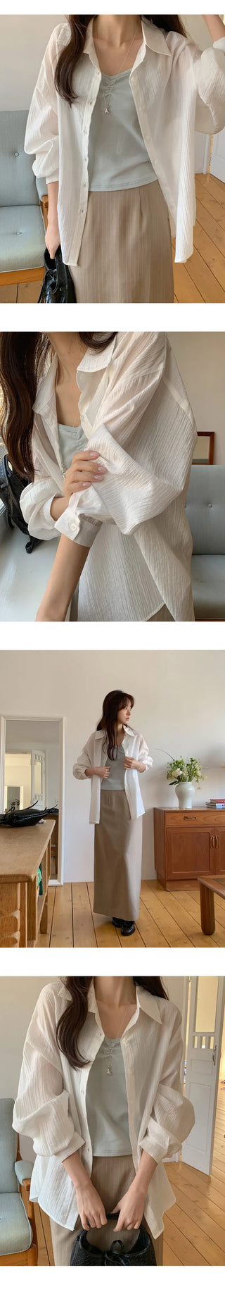 Cheki Tencel Wrinkle Loose Fit Long Sleeve Shirt