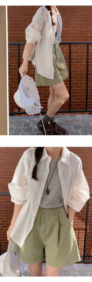Cheki Tencel Wrinkle Loose Fit Long Sleeve Shirt