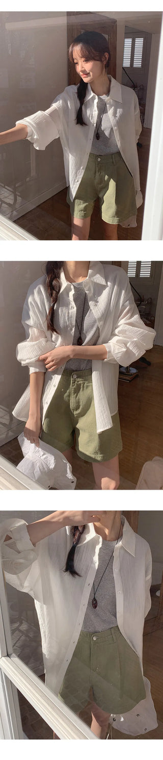 Cheki Tencel Wrinkle Loose Fit Long Sleeve Shirt