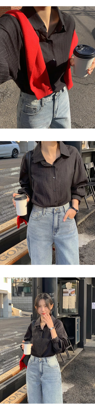 Cheki Tencel Wrinkle Loose Fit Long Sleeve Shirt