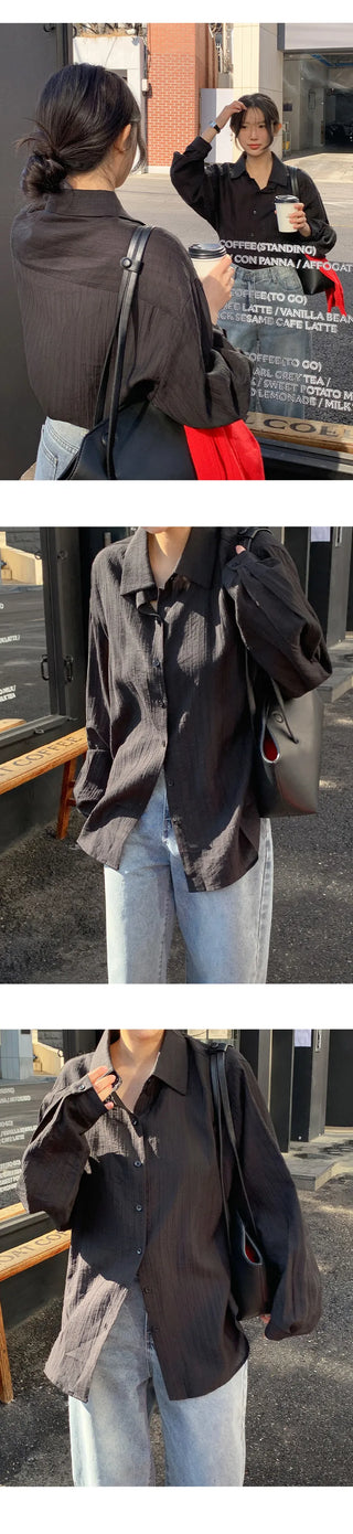 Cheki Tencel Wrinkle Loose Fit Long Sleeve Shirt