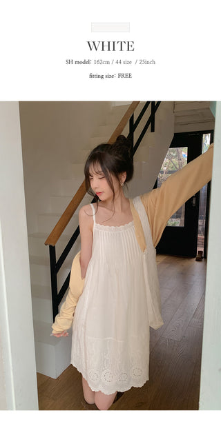 Moss Pintuck Lace Punching Sleeveless Mini Dress