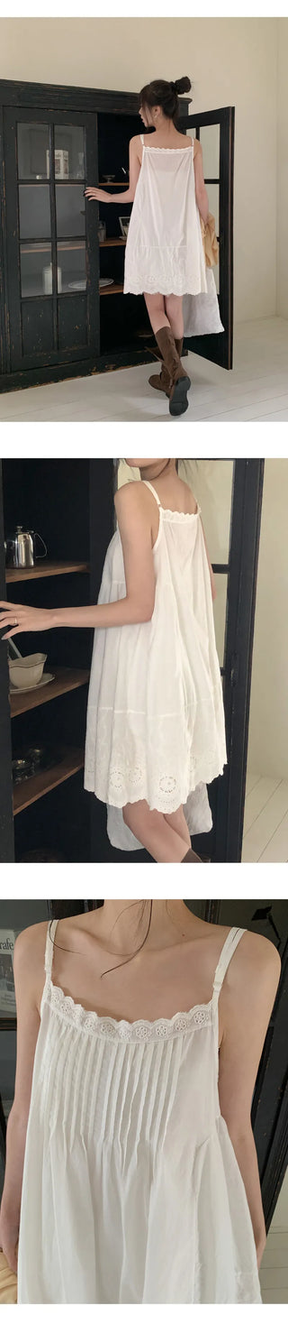 Moss Pintuck Lace Punching Sleeveless Mini Dress