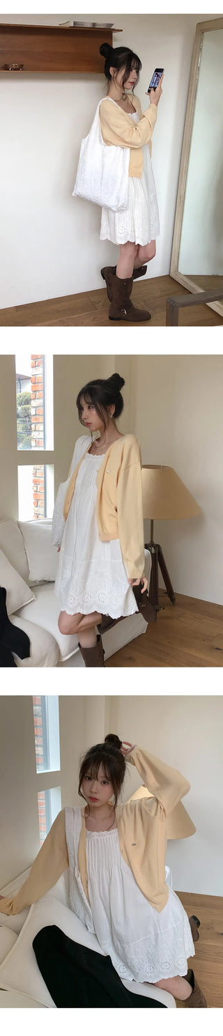 Moss Pintuck Lace Punching Sleeveless Mini Dress