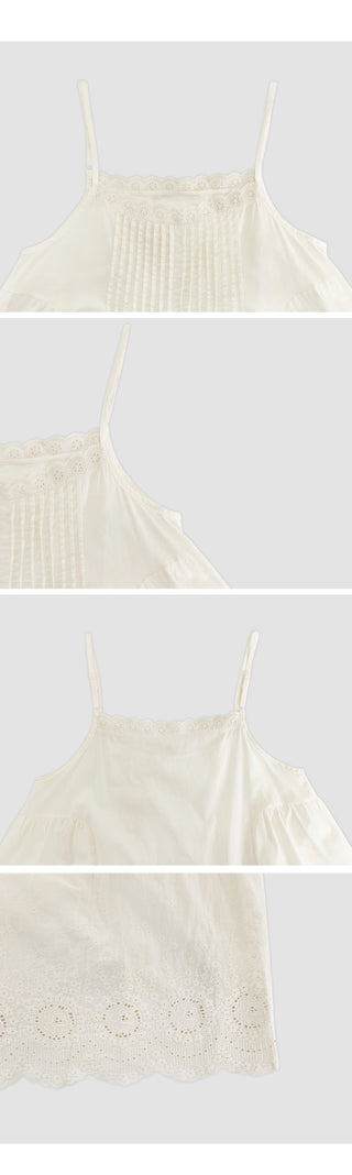 Moss Pintuck Lace Punching Sleeveless Mini Dress
