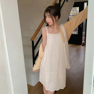 Moss Pintuck Lace Punching Sleeveless Mini Dress