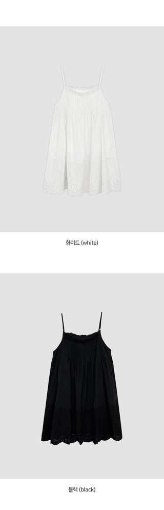 Moss Pintuck Lace Punching Sleeveless Mini Dress