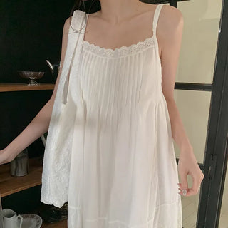 Moss Pintuck Lace Punching Sleeveless Mini Dress