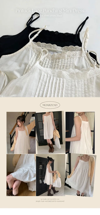 Moss Pintuck Lace Punching Sleeveless Mini Dress