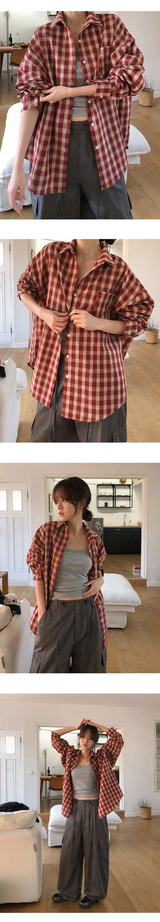 Denuan Loose Fit Check Long Sleeve Shirt