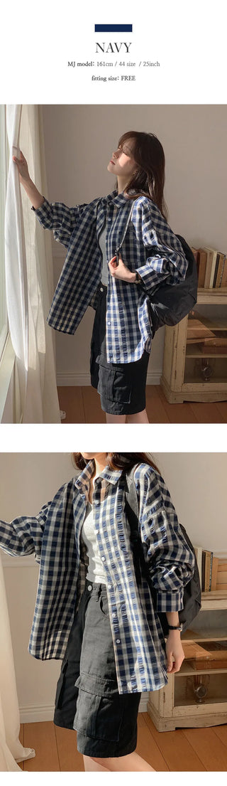 Denuan Loose Fit Check Long Sleeve Shirt