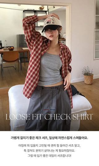 Denuan Loose Fit Check Long Sleeve Shirt