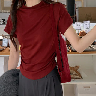 Nient Half Neck Shirred Drape Short Sleeve T Shirt