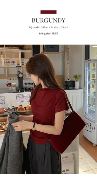 Nient Half Neck Shirred Drape Short Sleeve T Shirt