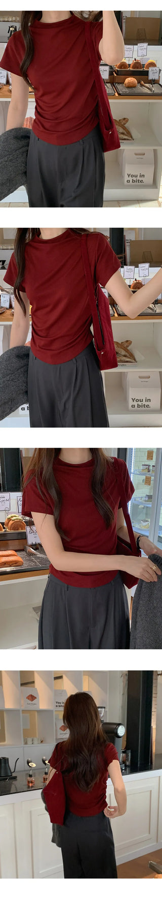 Nient Half Neck Shirred Drape Short Sleeve T Shirt
