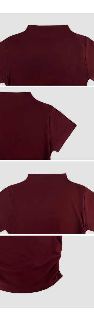 Nient Half Neck Shirred Drape Short Sleeve T Shirt