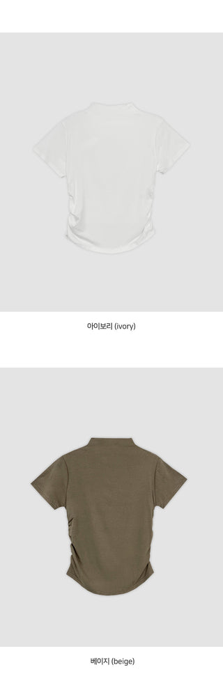 Nient Half Neck Shirred Drape Short Sleeve T Shirt