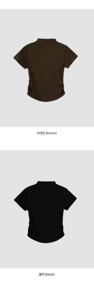 Nient Half Neck Shirred Drape Short Sleeve T Shirt