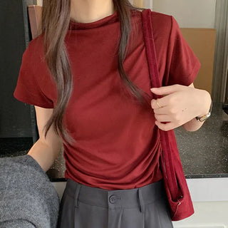 Nient Half Neck Shirred Drape Short Sleeve T Shirt
