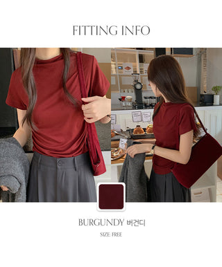 Nient Half Neck Shirred Drape Short Sleeve T Shirt