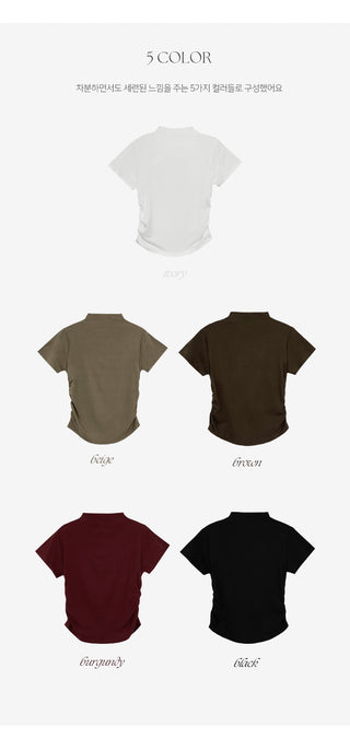 Nient Half Neck Shirred Drape Short Sleeve T Shirt