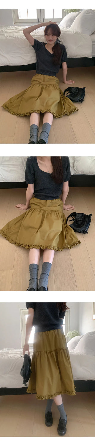 Keropin Frill Elastic Long Skirt