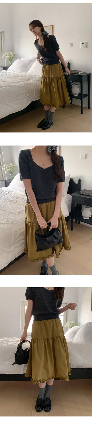 Keropin Frill Elastic Long Skirt
