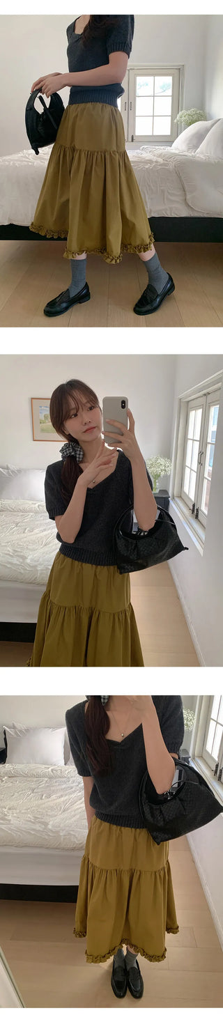 Keropin Frill Elastic Long Skirt