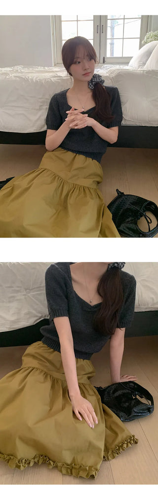 Keropin Frill Elastic Long Skirt