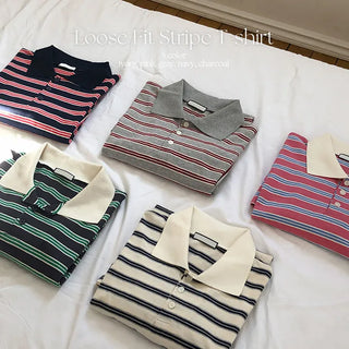 Preo Loose Fit Striped Pique T shirt
