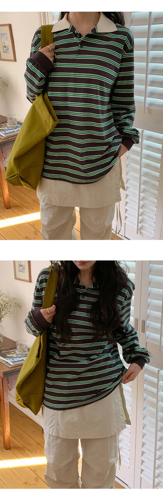 Preo Loose Fit Striped Pique T shirt
