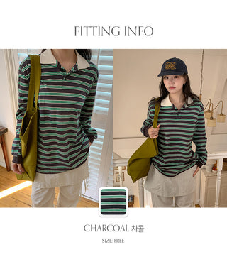 Preo Loose Fit Striped Pique T shirt