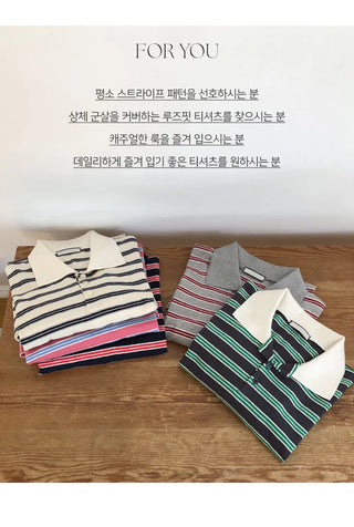 Preo Loose Fit Striped Pique T shirt
