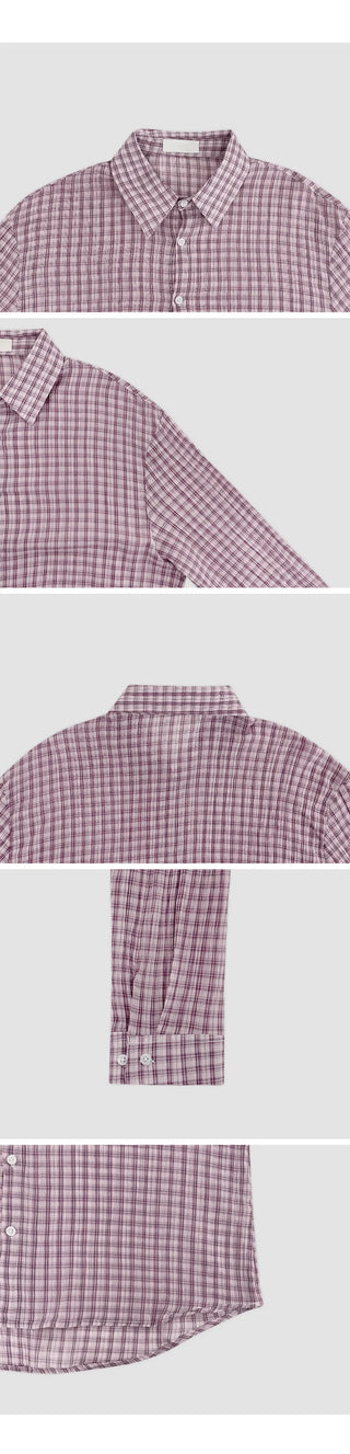 Toens Loose Fit See through Wrinkle Check Long Sleeve Shirt