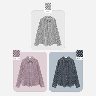 Toens Loose Fit See through Wrinkle Check Long Sleeve Shirt