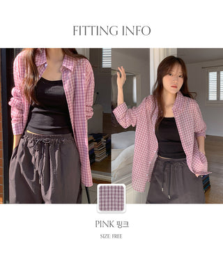 Toens Loose Fit See through Wrinkle Check Long Sleeve Shirt