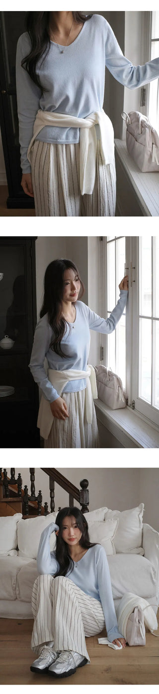 O'Hand V neck Long Sleeve Knit