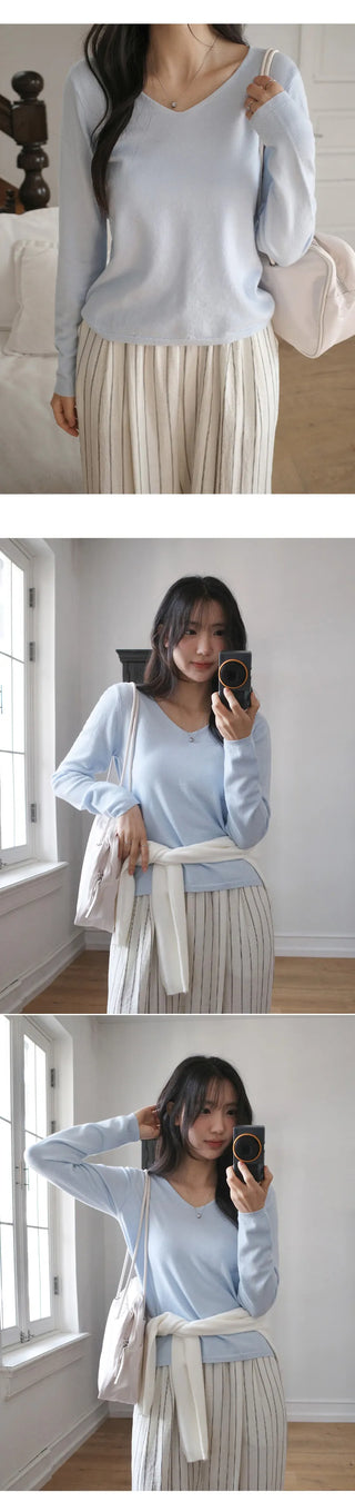 O'Hand V neck Long Sleeve Knit