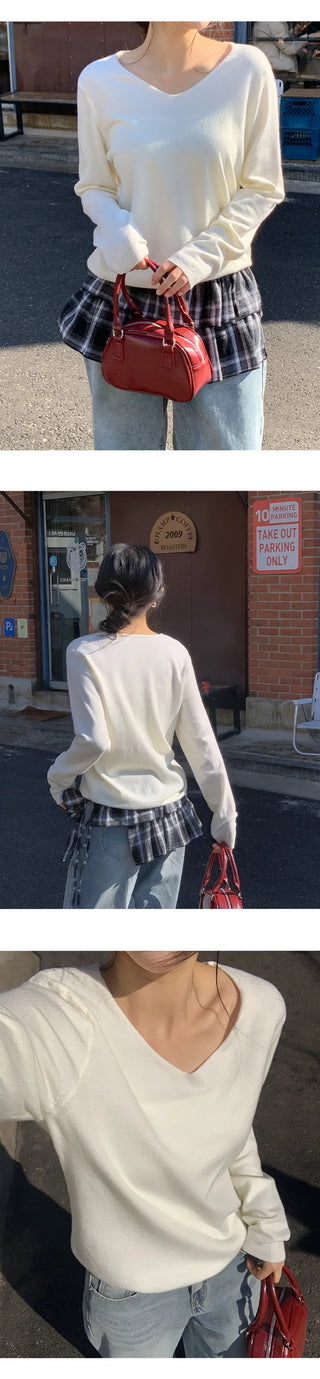O'Hand V neck Long Sleeve Knit